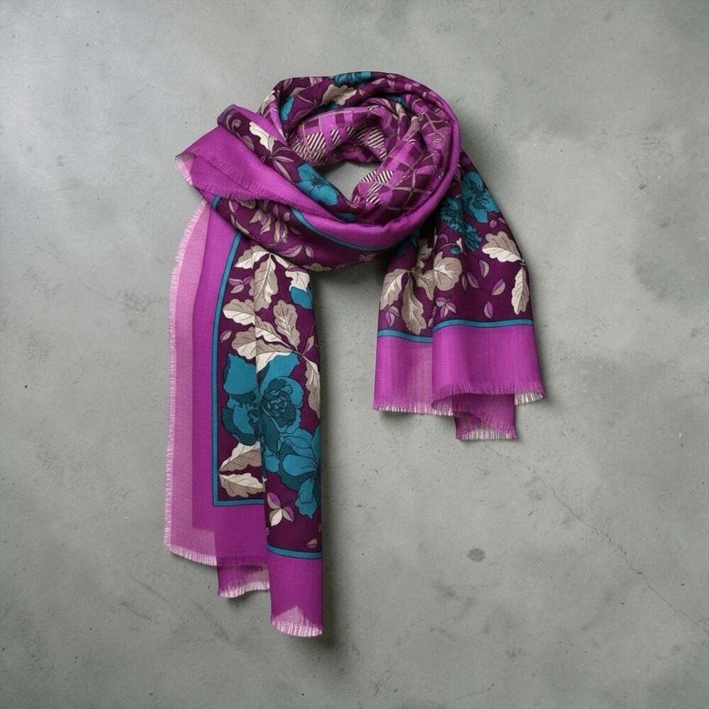 The Specialty House Inc. Vintage 100% Wool Floral Plaid Scarf - Picture 3 of 8